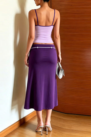 Contrast Trim Cami and Drawstring Midi Skirt Set