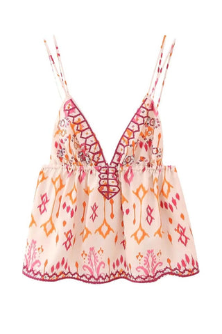 Patterned V-Neck Camisole Top