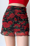 Butterfly Print Sheer Ruched Mini Skirt