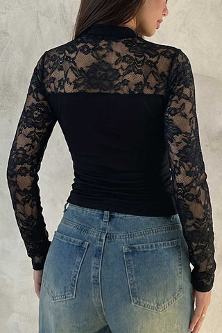 Floral Lace Mock Neck Long Sleeve Top