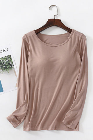Long Sleeve Scoop Neck Bra Top