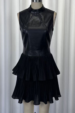 Pleated Ruffle Mini Dress