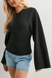 Long Sleeve Bell Sleeve Crew Neck Crop Top