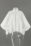 Polka Dot Puff Sleeve Mock Neck Blouse