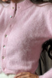 Mock Neck Button-Front Fuzzy Knit Cardigan