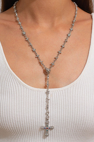 Floral Cross Pendant Y Necklace