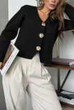 V-Neck Metallic Button Long Sleeve Cardigan