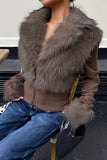 Faux Fur Collar Ribbed Zip-Up Jacket
