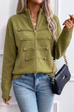 Zip-Front Mock Neck Knit Cardigan