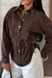 Lace-Up Side Button-Front Long Sleeve Shirt