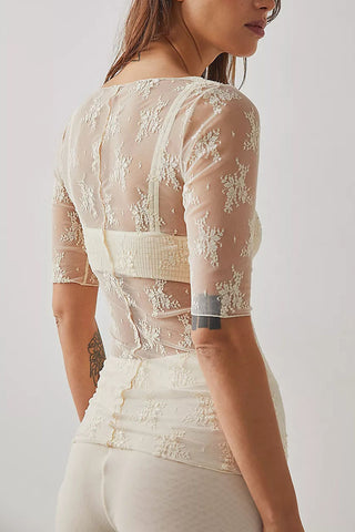 Sheer Floral Lace Fitted Top