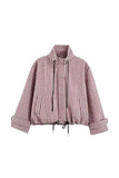Plaid Drawstring Hem Zip-Up Jacket