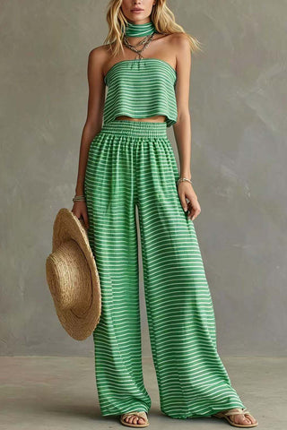 Striped Tube-Top High-Waist Pants Set