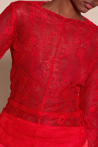 Sheer Floral Lace Long Sleeve Top