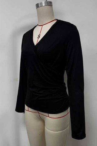 Long Sleeve V-Neck Wrap Front T-Shirt