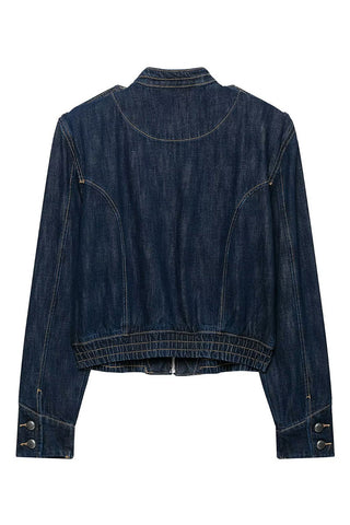 Military Button Crop Denim Jacket