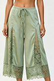 Lace Insert Drawstring Wide-Leg Casual Pants
