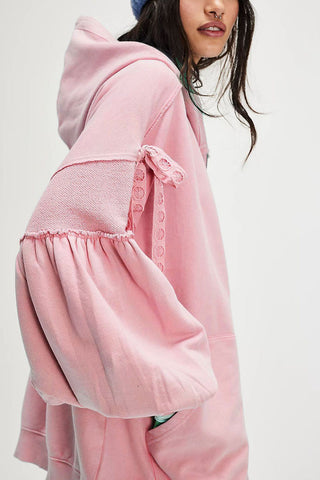Tie-Sleeve Puff Zip-Up Hoodie