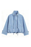 Plaid Drawstring Hem Zip-Up Jacket