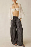 Drawstring Elastic Waist Wide Leg Pants