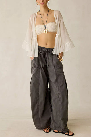 Drawstring Elastic Waist Wide Leg Pants