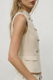 Military Button Zip Front Sleeveless Tank