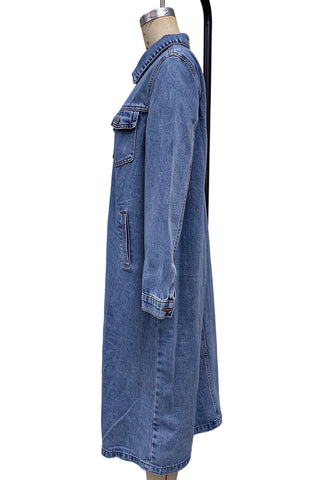 Long Sleeve Button-Front Denim Maxi Coat