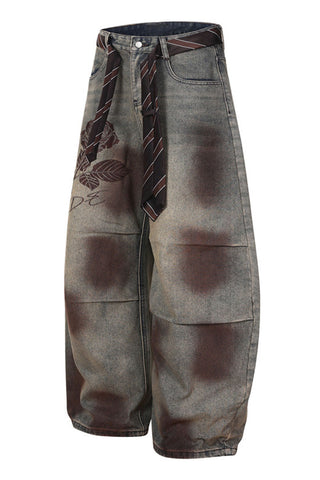 Rose Graphic Barrel Leg Jeans