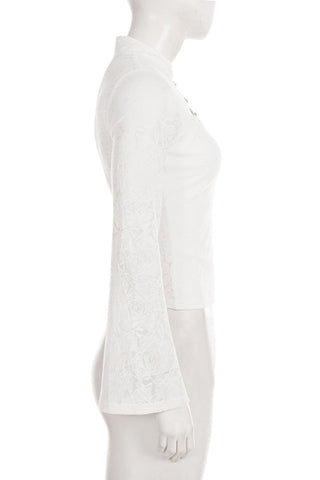 Lace Bell Sleeve Mock Neck Crop Blouse