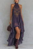 Pattern Halter High-Low Dress