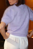 Mock Neck Short Sleeve Button Front Cardigan