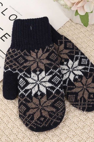 Snowflake Knit Ribbed Cuff Mittens