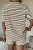 Textured Striped Drawstring  Lounge Set