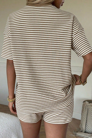 Textured Striped Drawstring  Lounge Set
