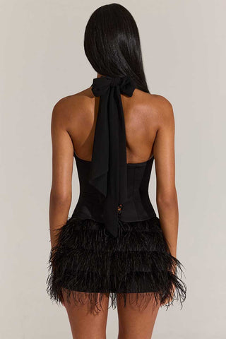 Halter Square Neck Feather Mini Dress