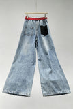 Distressed Side-Stripe Drawstring Straight Jeans