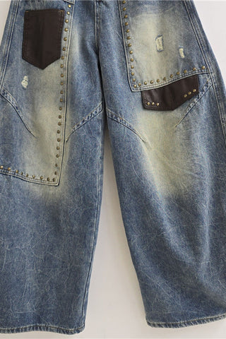 Studded Patch Pocket Barrel Jeans