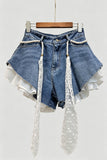 Pearl Belt Ruffle Denim Shorts