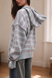 Striped Hooded Button-Front Knit Cardigan