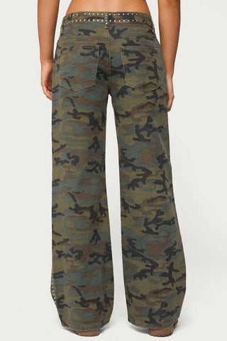 Studded Wide-Leg Straight Jeans
