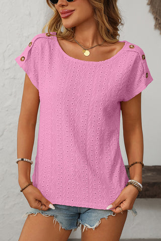 Button-Accent Eyelet T-Shirt