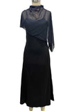 Sheer Draped Cape Overlay Midi Dress
