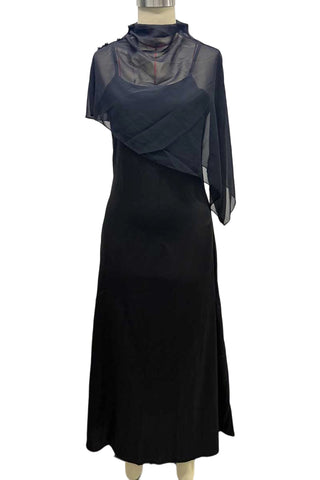 Sheer Draped Cape Overlay Midi Dress