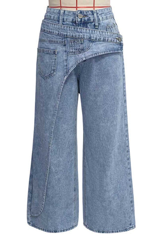 Asymmetric Waist Wide-Leg Baggy Jeans