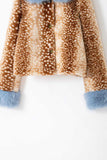 Faux Fur Collar Spot Print Button Jacket