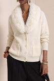 Faux Fur Collar Button-Front Knit Cardigan
