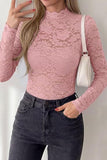 Floral Lace Mock Neck Long Sleeve Blouse