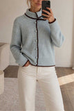 Scallop Trim Mock Neck Button Cardigan