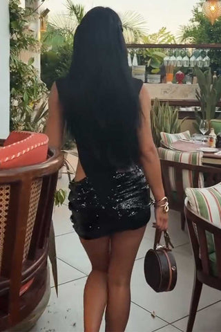 Sequin Cutout Sleeveless Mini Casual Dress