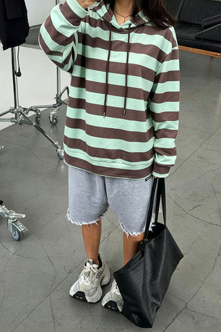 Striped Drawstring Hoodie Sweatshirt